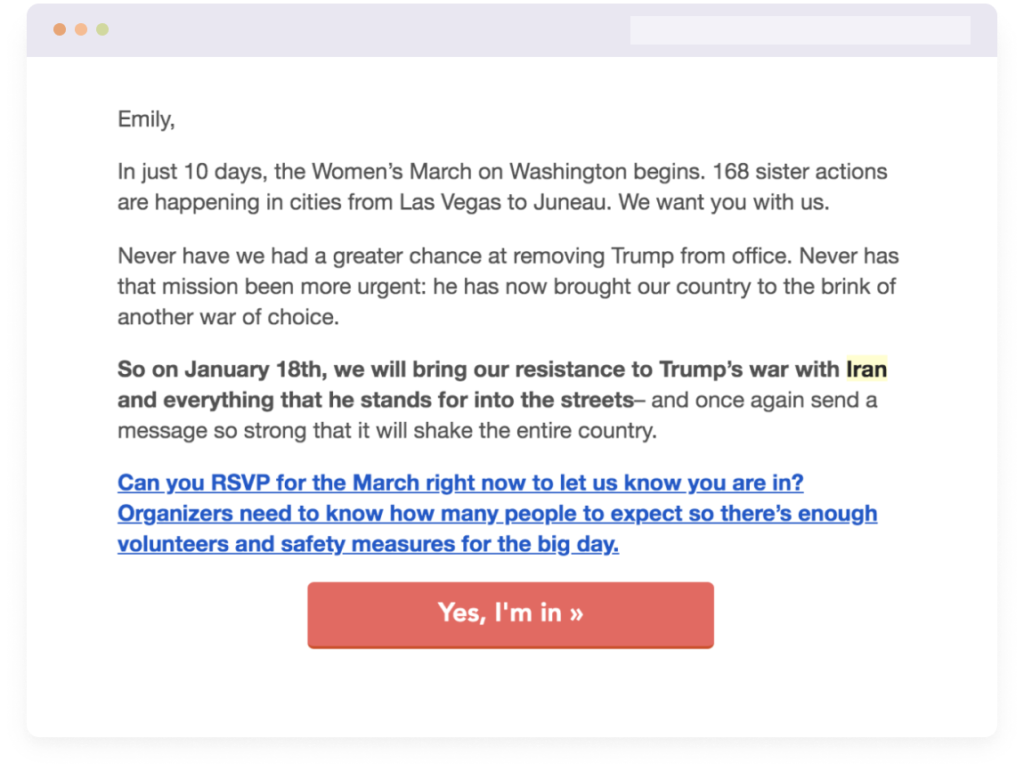 RSVP Email example for Women's March