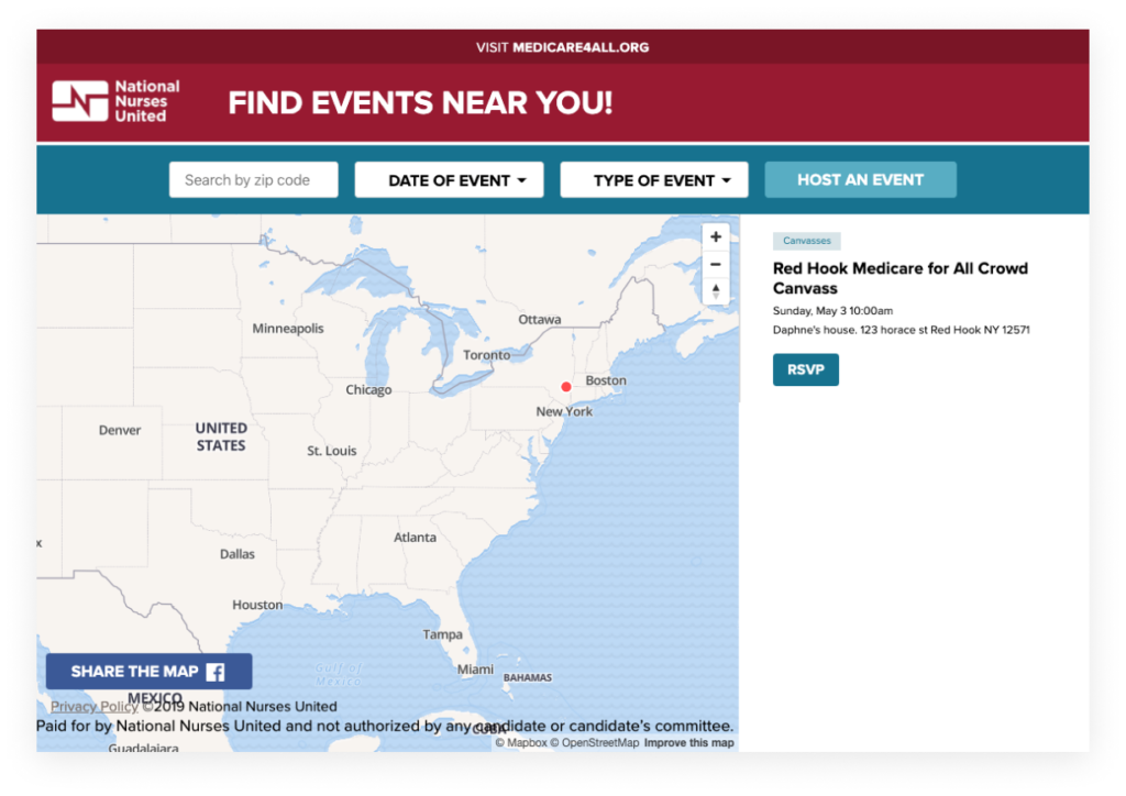 Find Events Near you webpage 