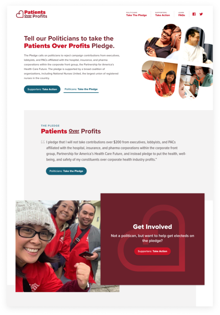 Patients over Profits website design